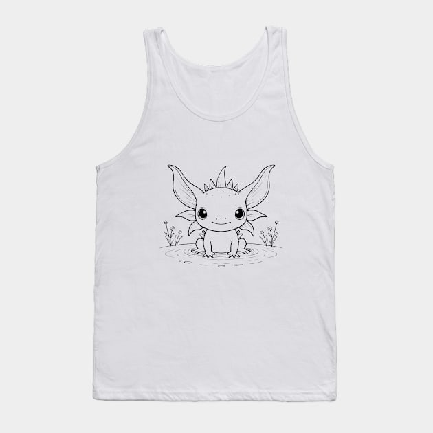 Cute Baby Axolotl Animal Outline Tank Top by Zenflow